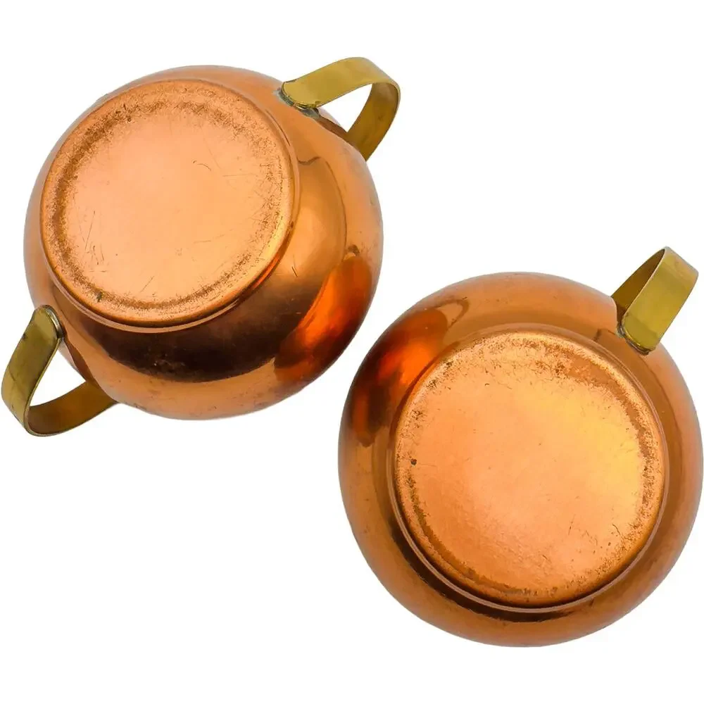 Vintage Colonial Copper & Brass Ware 4-Piece Kettle w/Lid Creamer and Sugar Bowl
